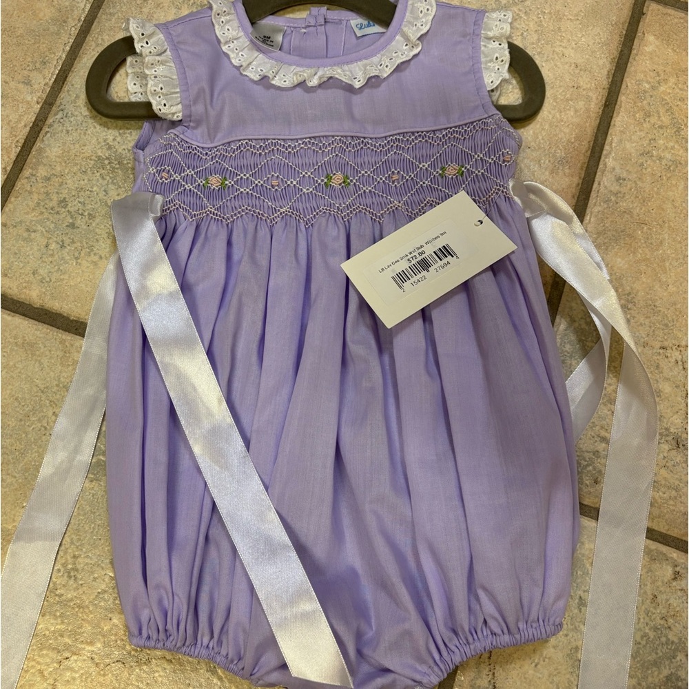 Lavender Smocked Dress with Floral Embroidery Lulu Bebe
